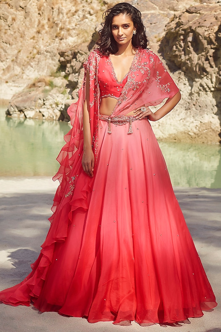 Fuchsia Embroidered Lehenga Set by Dolly J