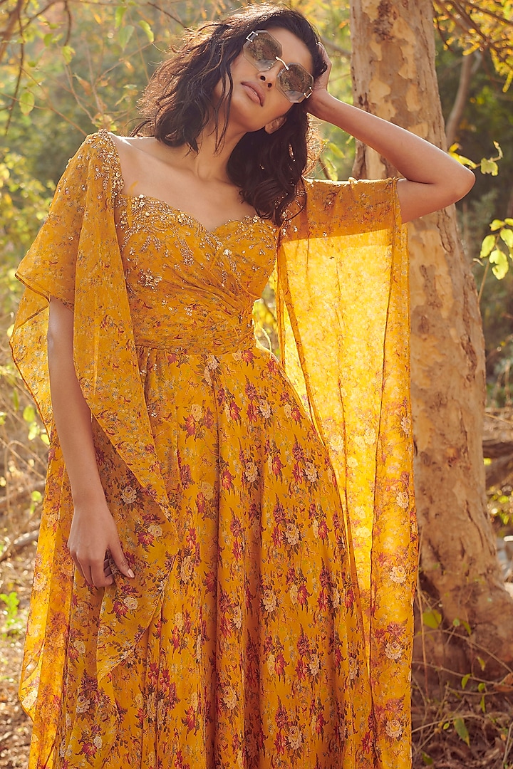 Yellow Sequins Embroidered Jumpsuit by Dolly J at Pernia's Pop Up Shop