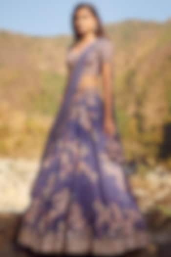 Blue Embroidered Bridal Lehenga Set by Dolly J at Pernia's Pop Up Shop