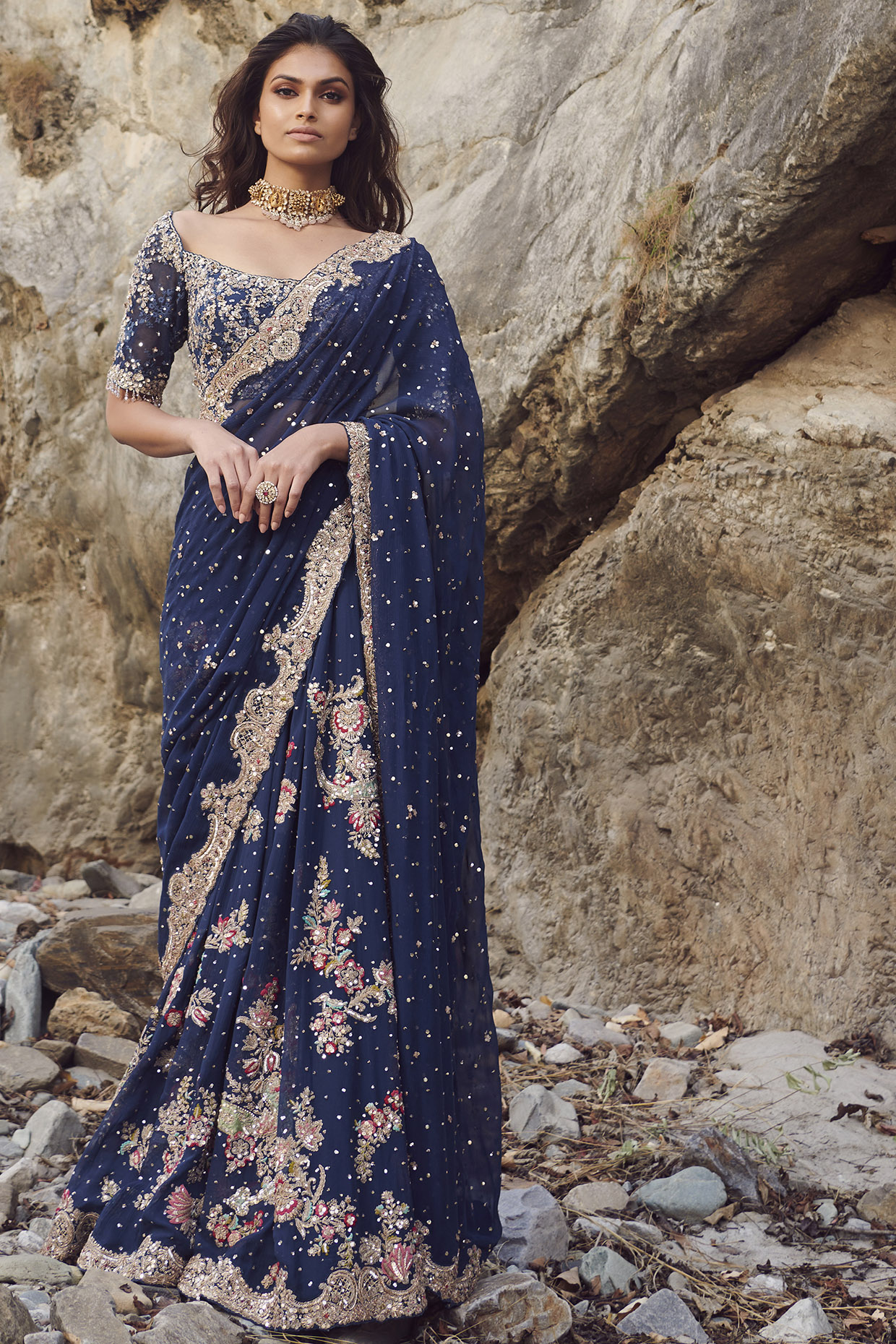 Navy Blue Saree - Etsy