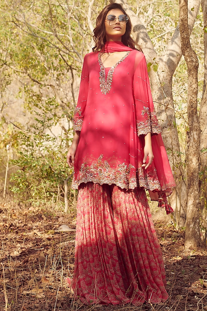 Fuchsia Zardosi Embroidered Sharara Set by Dolly J at Pernia's Pop Up Shop