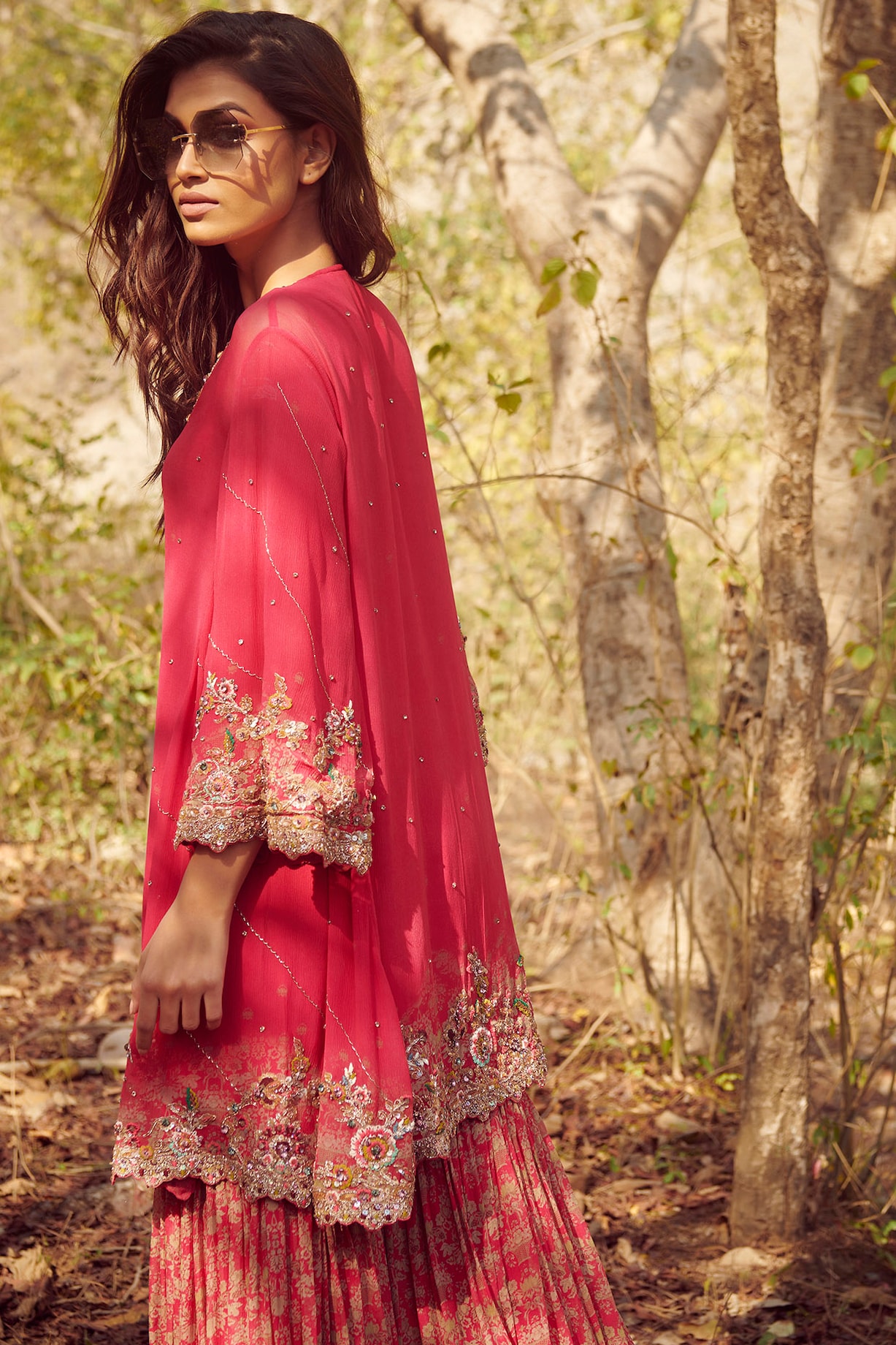 Fuchsia Zardosi Embroidered Sharara Set Design by Dolly J at Pernia's