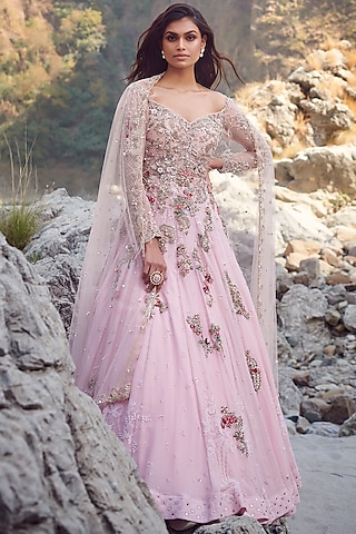 Pink Embroidered Kurta Set by Dolly J