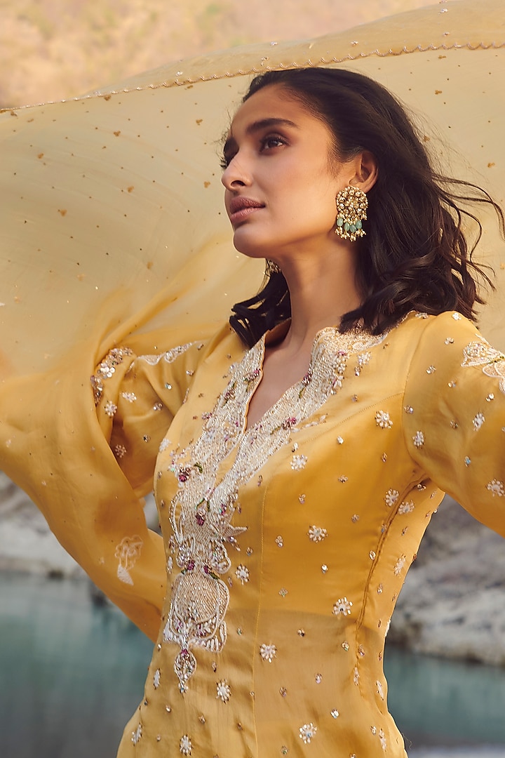 Yellow Embroidered Wedding Sharara Set by Dolly J at Pernia's Pop Up Shop