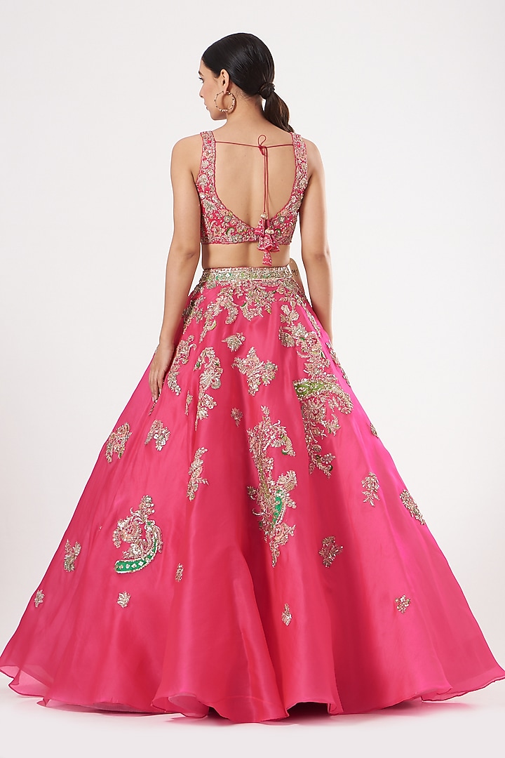Fuchsia Organza Bridal Lehenga Set by Dolly J at Pernia's Pop Up Shop