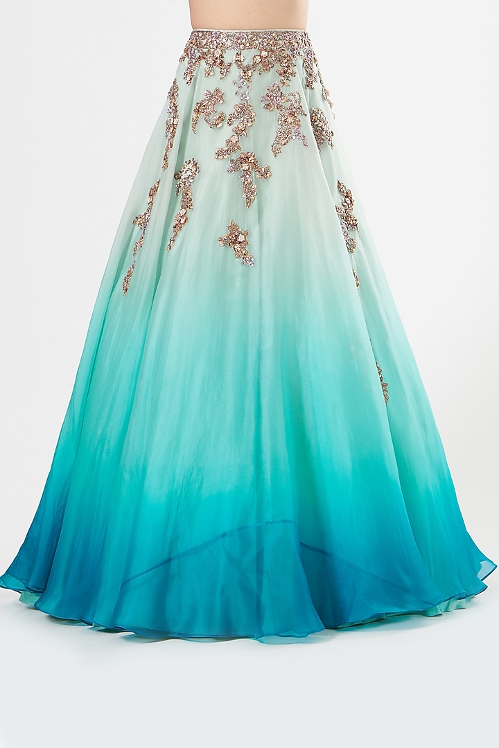 Turquoise Ombre Embroidered Bridal Lehenga Set by Dolly J at Pernia's Pop Up Shop