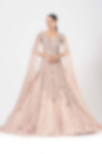 Dusty Pink Pleated Tulle Gown by Dolly J