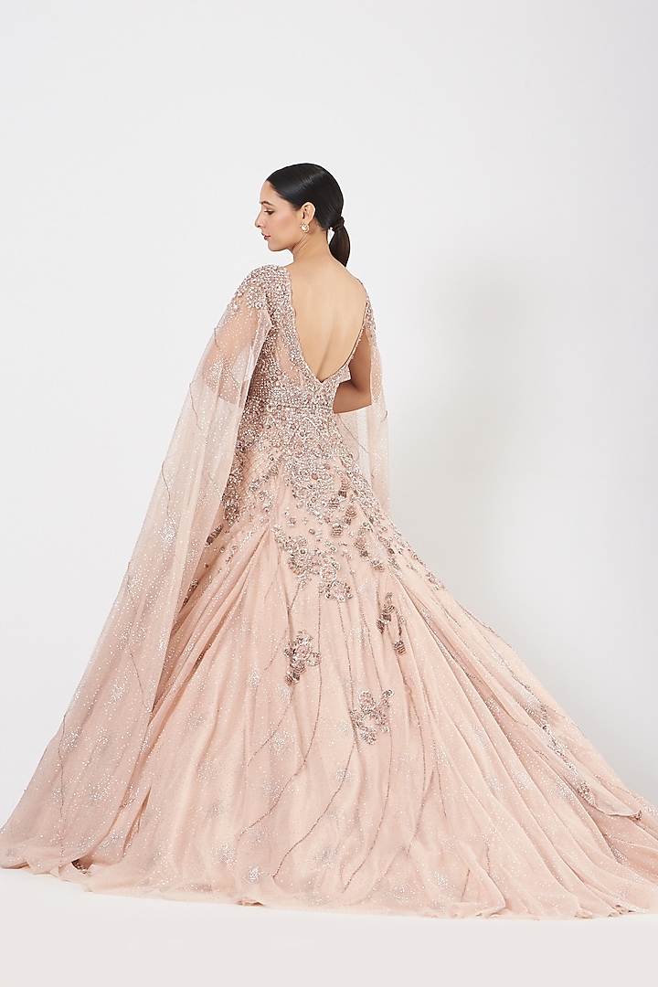 Dusty Pink Pleated Tulle Bridal Gown by Dolly J at Pernia's Pop Up Shop