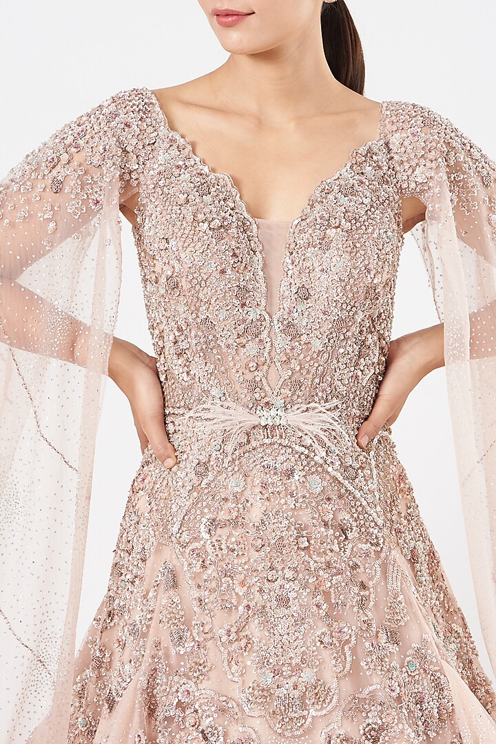 Dusty Pink Pleated Tulle Bridal Gown by Dolly J at Pernia's Pop Up Shop
