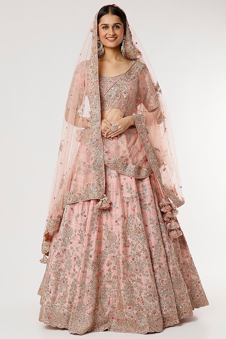 Blush Pink Hand Embroidered Bridal Lehenga Set by Dolly J at Pernia's Pop Up Shop