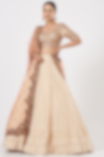 Nude Hand Embroidered Wedding Lehenga Set by Dolly J at Pernia's Pop Up Shop