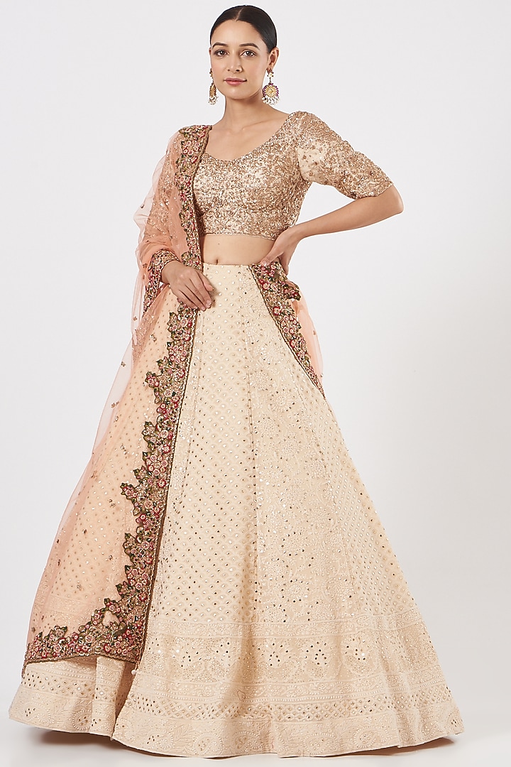 Nude Hand Embroidered Wedding Lehenga Set by Dolly J at Pernia's Pop Up Shop
