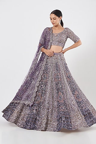 Lavender Hand Embroidered Lehenga Set by Dolly J