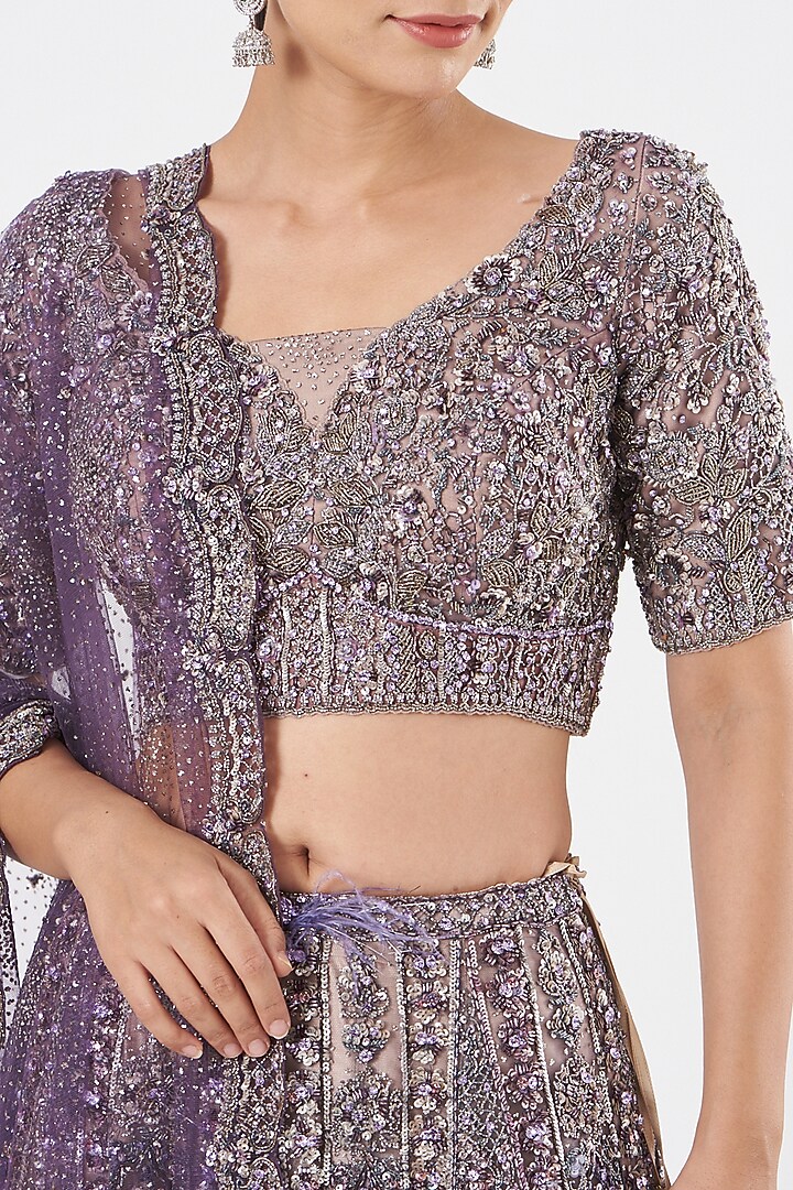 Lavender Hand Embroidered Bridal Lehenga Set by Dolly J at Pernia's Pop Up Shop