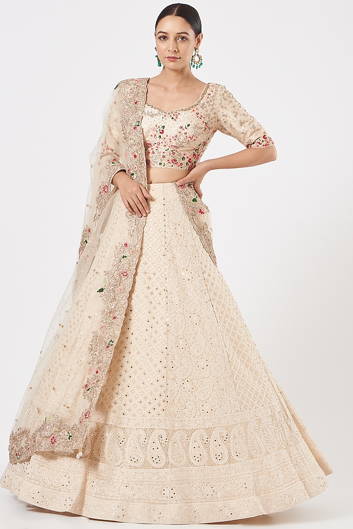 Nude Bridal Lehenga Set With Hand Embroidery by Dolly J at Pernia's Pop Up Shop