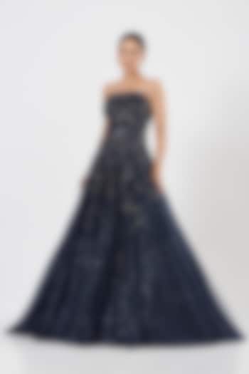 Navy Blue Embellished Bridal Wedding Gown by Dolly J at Pernia's Pop Up Shop