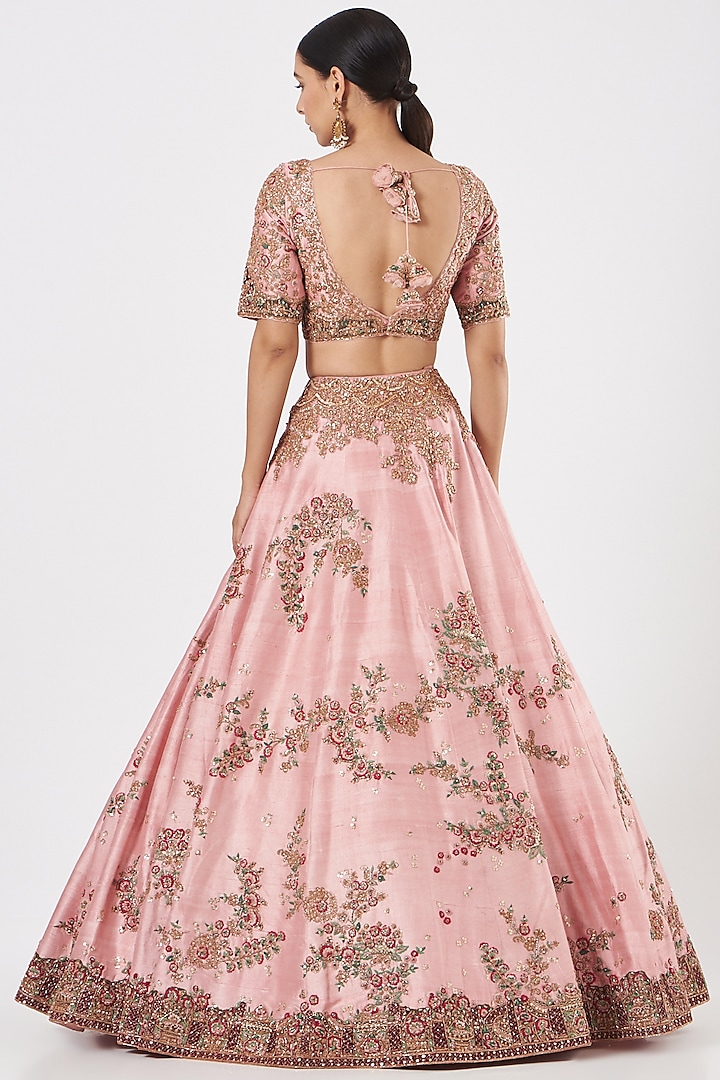 Blush Pink Silk Hand Embroidered Bridal Lehenga Set by Dolly J at Pernia's Pop Up Shop