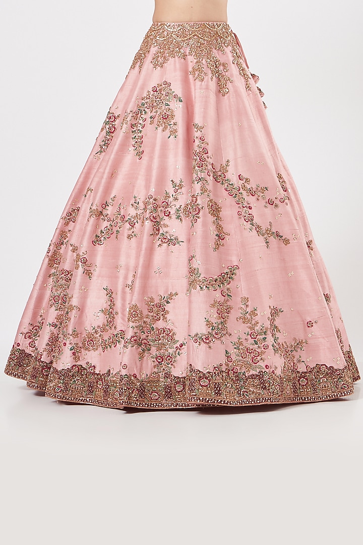 Blush Pink Silk Hand Embroidered Bridal Lehenga Set by Dolly J at Pernia's Pop Up Shop