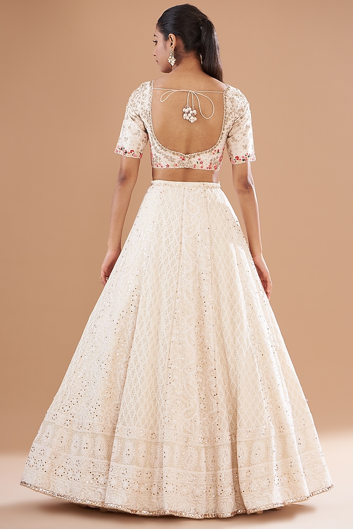Ivory Chikankari Embroidered Bridal Lehenga Set by Dolly J at Pernia's Pop Up Shop