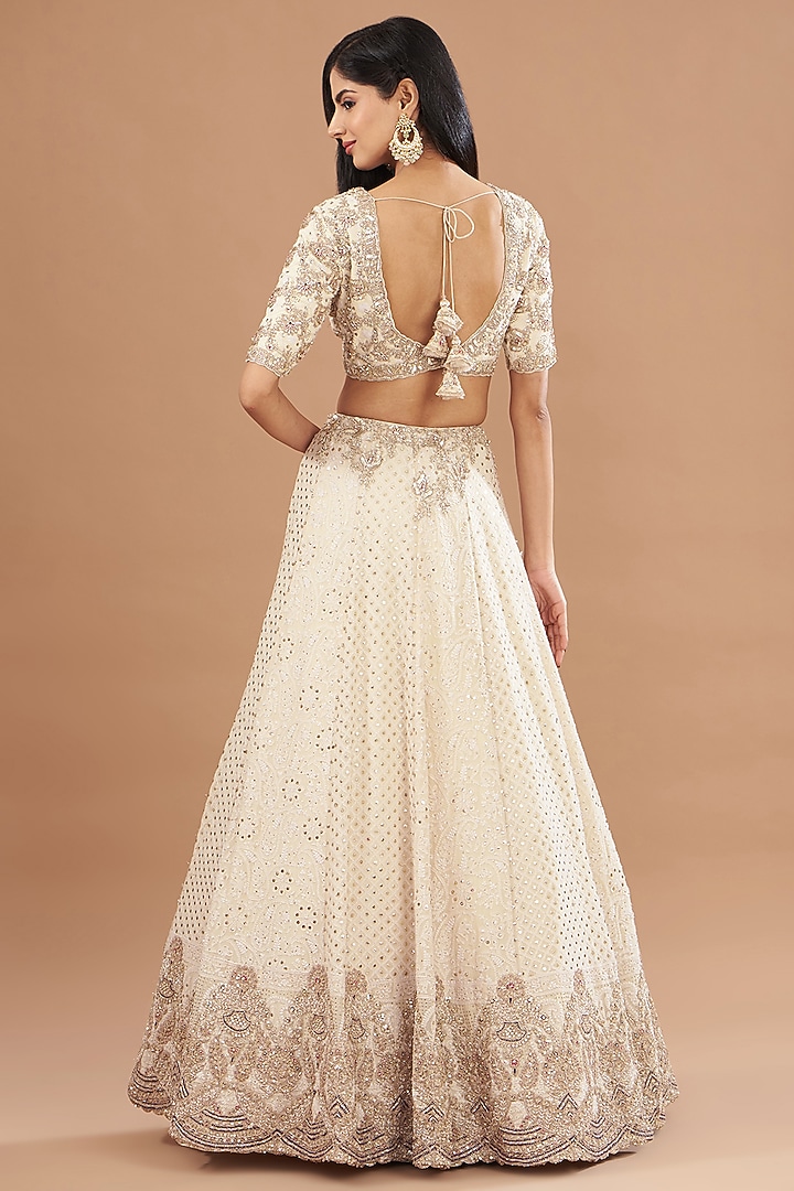 Ivory Georgette Tilla Embroidered Kalidar Bridal Lehenga Set by Dolly J at Pernia's Pop Up Shop