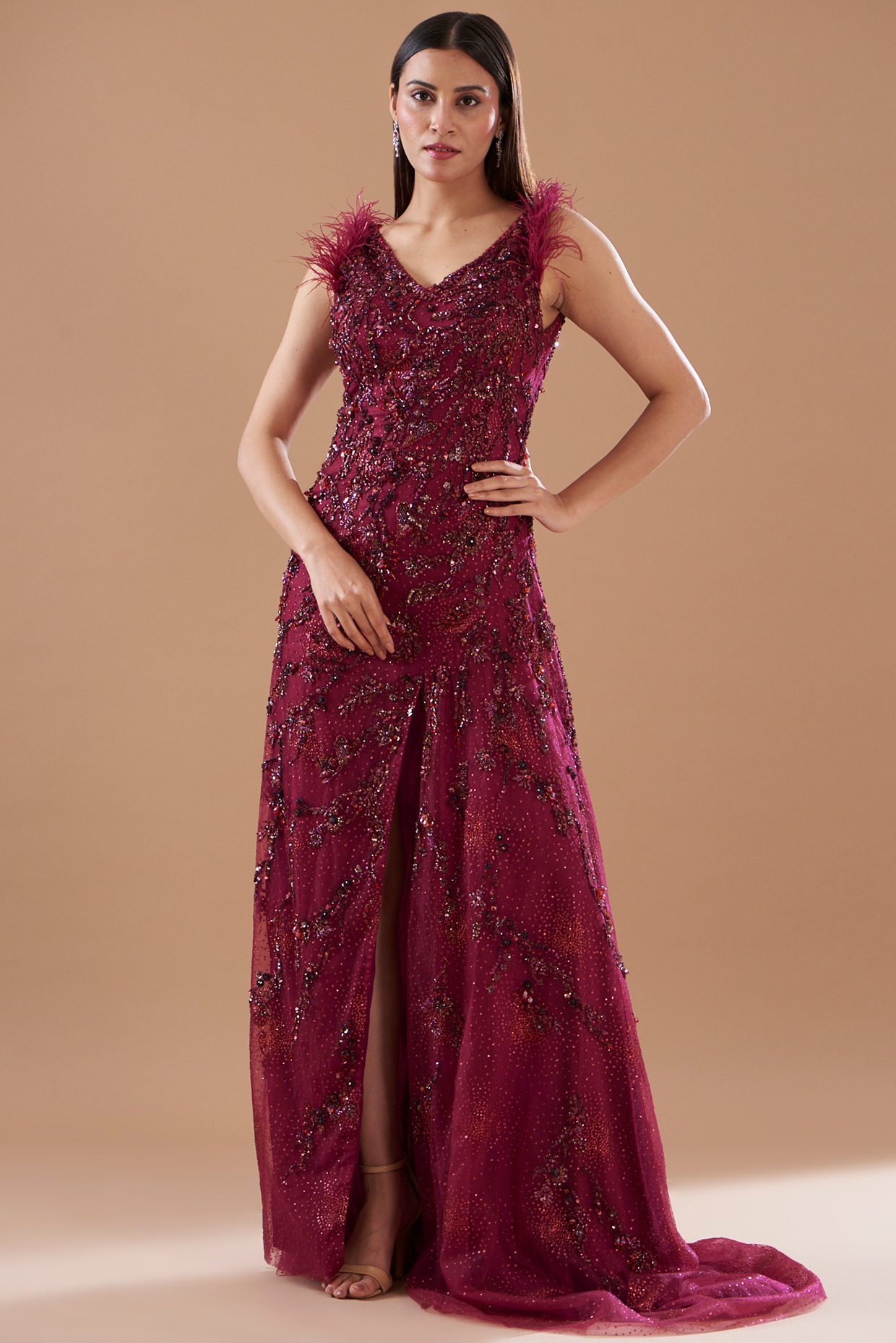 Maroon shimmer dress sale