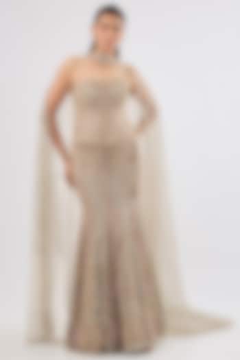 Molten Gold Tulle Zardosi Embroidered Flared Bridal Lehenga Set by Dolly J at Pernia's Pop Up Shop