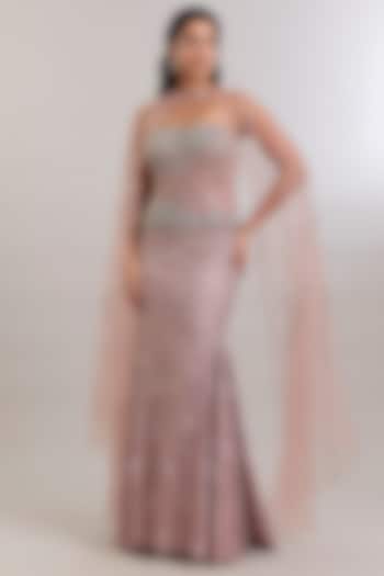 Lavender Shimmer Tulle Zardosi Embroidered Flared Bridal Lehenga Set by Dolly J at Pernia's Pop Up Shop