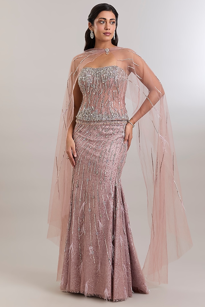 Lavender Shimmer Tulle Zardosi Embroidered Flared Bridal Lehenga Set by Dolly J at Pernia's Pop Up Shop