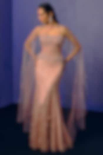 Powder Pink Shimmer Tulle Structured Fluid Skirt Set by Dolly J at Pernia's Pop Up Shop