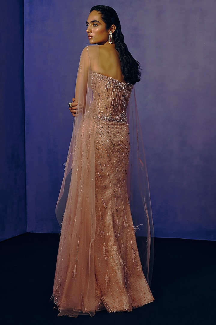 Powder Pink Shimmer Tulle Structured Fluid Skirt Set by Dolly J at Pernia's Pop Up Shop