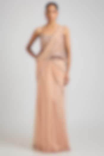 Ivory Tulle Draped Reception Saree Set by Dolly J at Pernia's Pop Up Shop