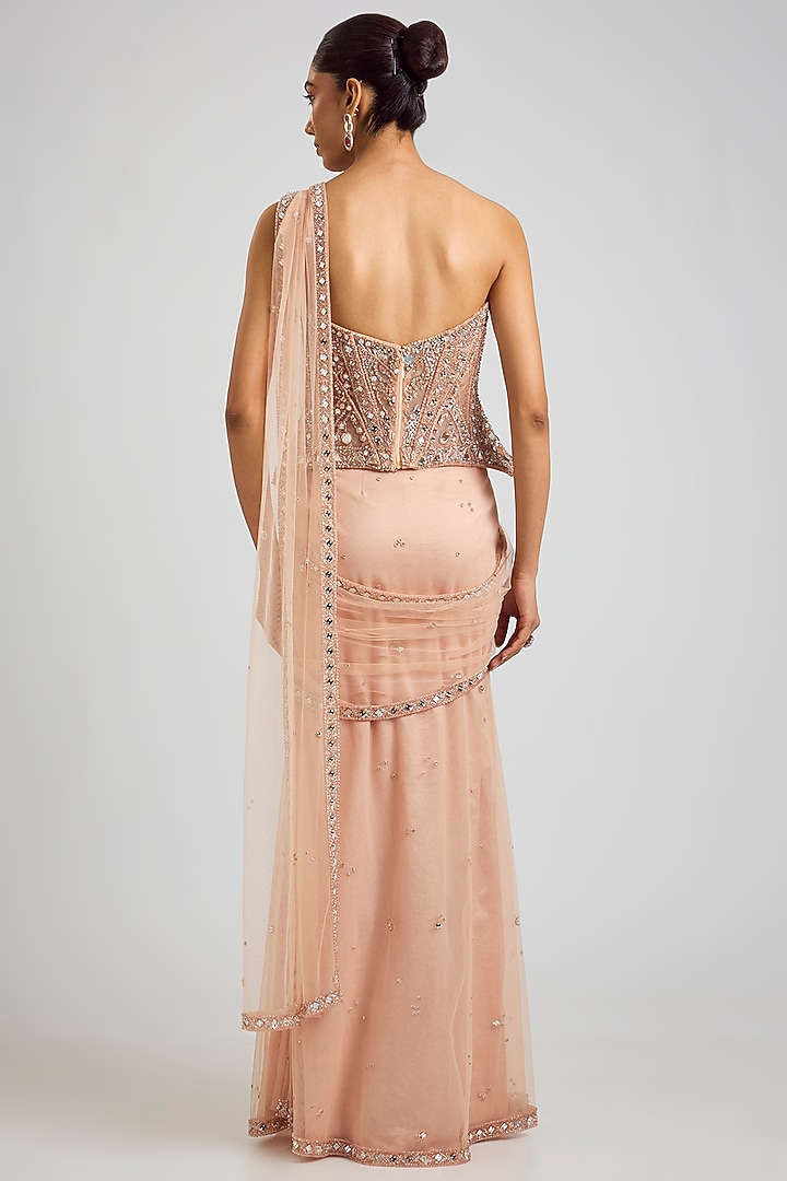 Ivory Tulle Draped Reception Saree Set by Dolly J at Pernia's Pop Up Shop