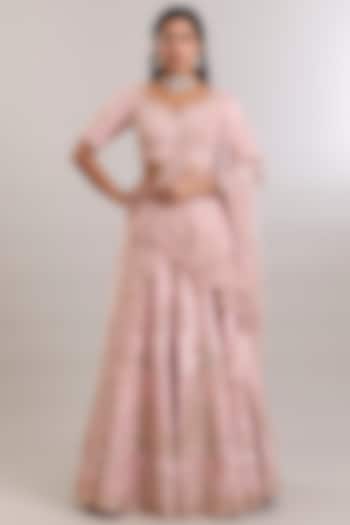 Pastel Pink Raw Silk Zardosi Embroidered Bridal Bridal Lehenga Set by Dolly J at Pernia's Pop Up Shop
