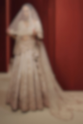 Pearl White Raw Silk Zardosi Embroidered Bridal Bridal Lehenga Set by Dolly J at Pernia's Pop Up Shop