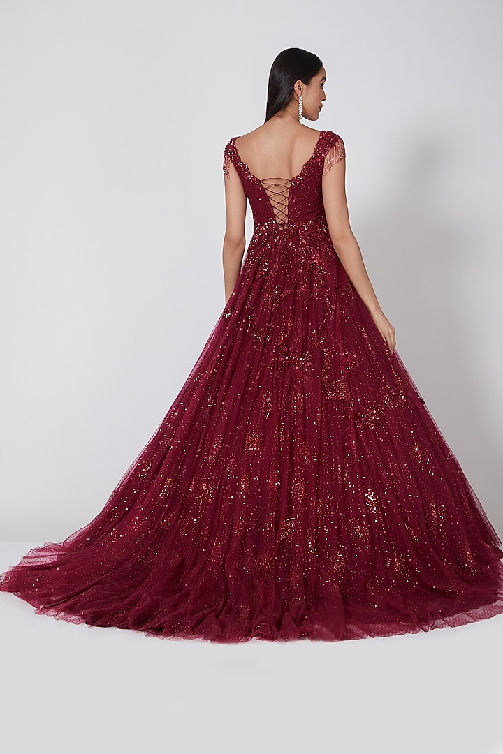 Scarlet Shimmer Bridal Gown With Trail by Dolly J at Pernia's Pop Up Shop