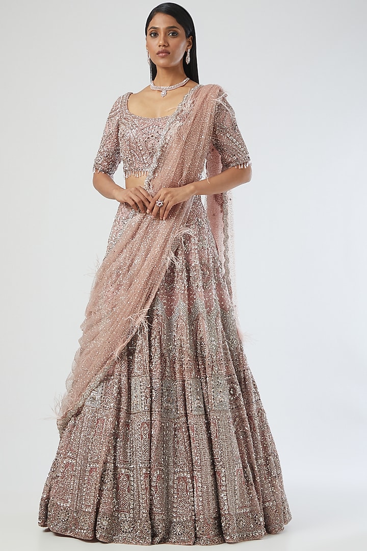 Blush Pink Embroidered Lehenga Set by Dolly J