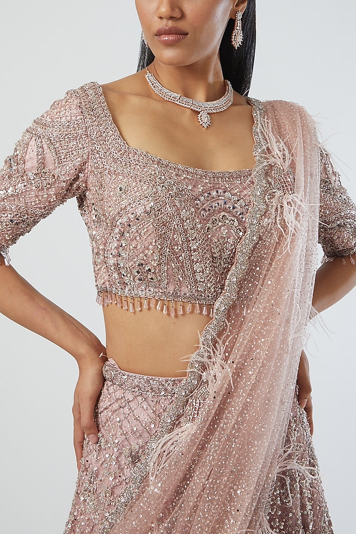 Blush Pink Embroidered Bridal Lehenga Set by Dolly J at Pernia's Pop Up Shop