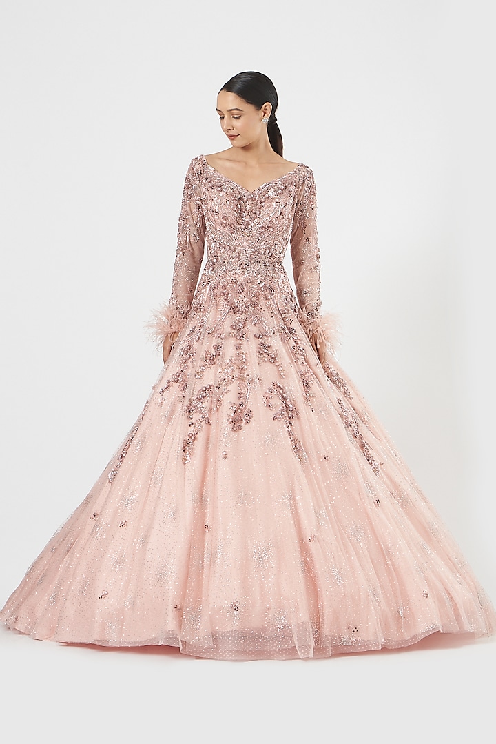 Blush Pink Embroidered Gown by Dolly J
