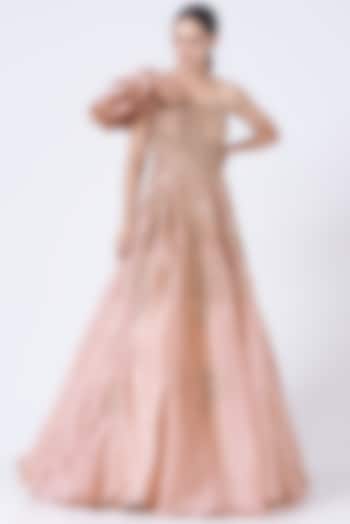 Dusty Peach Embroidered Bridal Gown by Dolly J at Pernia's Pop Up Shop