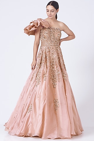 Dusty Peach Embroidered Bridal Gown by Dolly J
