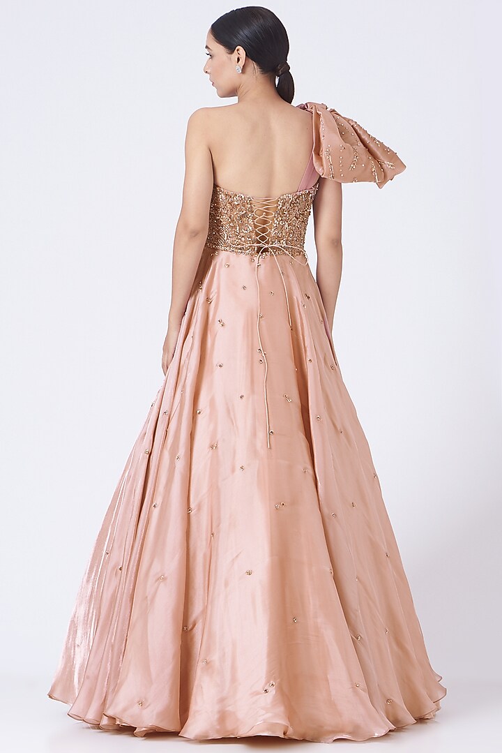 Dusty Peach Embroidered Bridal Gown by Dolly J at Pernia's Pop Up Shop