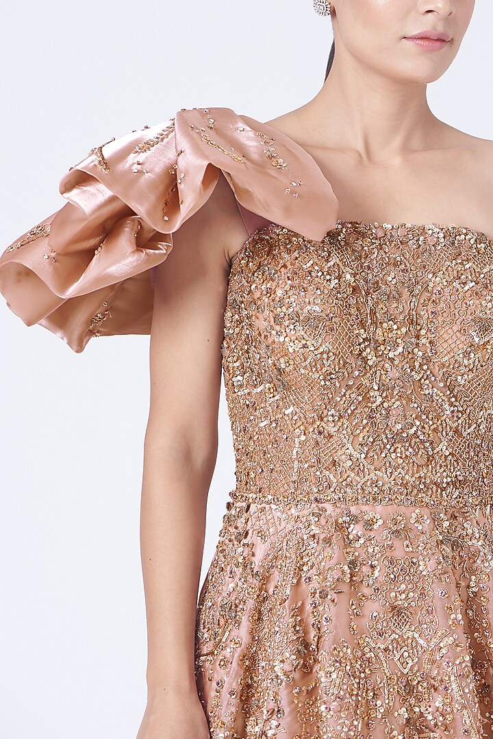 Dusty Peach Embroidered Bridal Gown by Dolly J at Pernia's Pop Up Shop