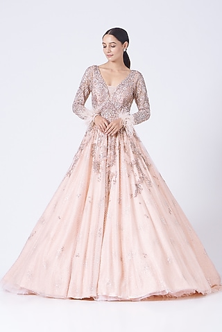 Blush Pink Sequins Embroidered Gown by Dolly J