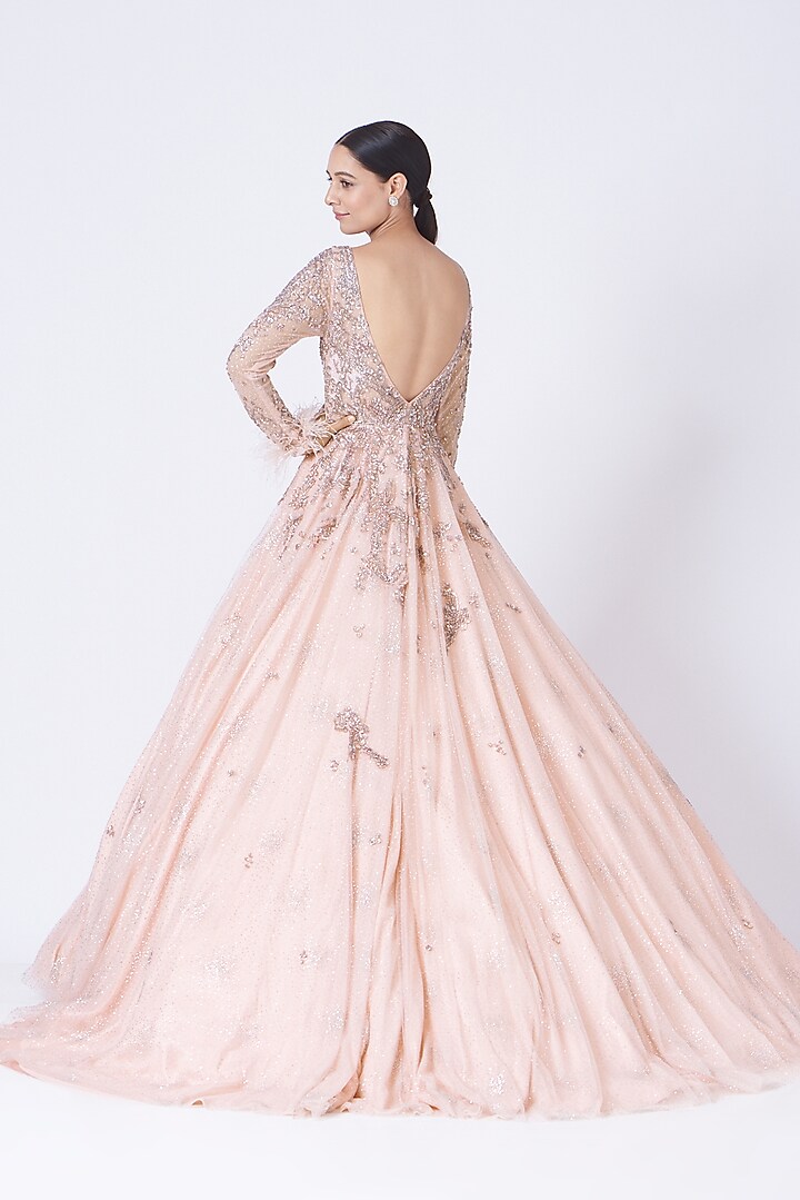 Blush Pink Sequins Embroidered Gown by Dolly J at Pernia's Pop Up Shop