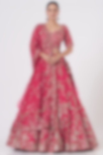 Pink Hand Embroidered Lehenga Set by Dolly J