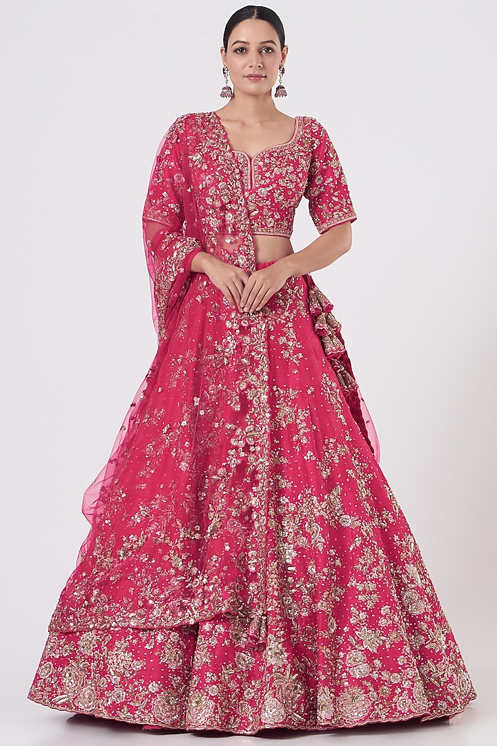 Pink Hand Embroidered Bridal Lehenga Set by Dolly J at Pernia's Pop Up Shop