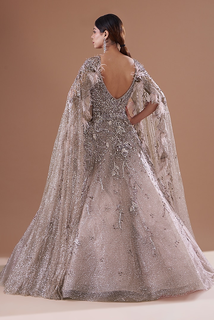 Lilac Shimmer Tulle Bridal Gown With Belt by Dolly J at Pernia's Pop Up Shop