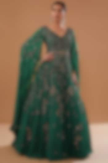 Green Chiffon Kalidar Anarkali Set by Dolly J at Pernia's Pop Up Shop