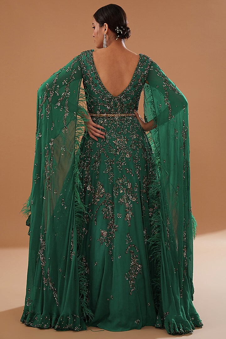 Green Chiffon Kalidar Bridal Anarkali Set by Dolly J at Pernia's Pop Up Shop