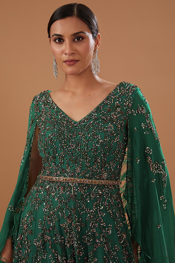 Green Chiffon Kalidar Bridal Anarkali Set by Dolly J at Pernia's Pop Up Shop
